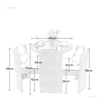 Balcony Rattan Garden Furniture Set 3-piece Courtyard Terrace Outdoor Round Table and Chairs Patio Leisure Table and Chairs B