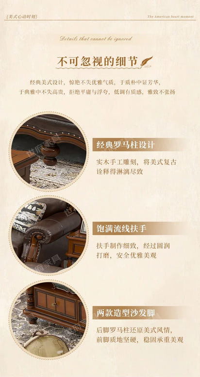 Solid wood leather sofa combination living room simple whole house furniture