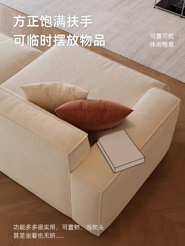 Fabric sofa French white single armrest tofu block removable and washable module sofa living room straight row