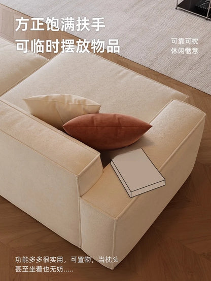 Fabric sofa French white single armrest tofu block removable and washable module sofa living room straight row