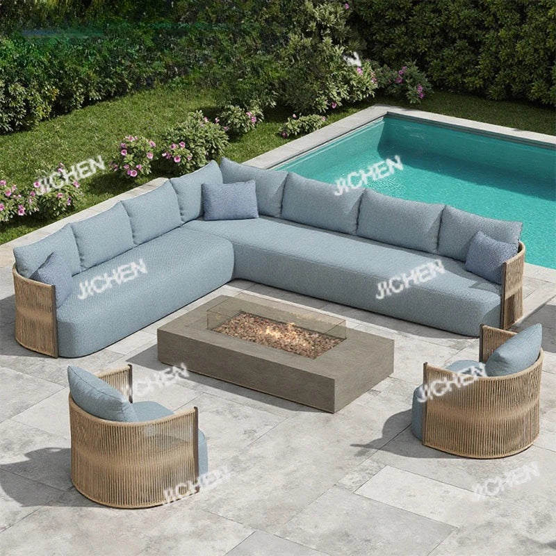 Outdoor Sofa Set Fire Pit Table Luxury Outdoor Furniture Terrace Set Villa Resort Courtyard Outdoor Sofa