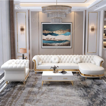 Luxury Nordic Style Living Room Furniture Sofas Sets With Button Tufted Nappa Leather 1-4 Seats Sofa for Home Hotel Apartment