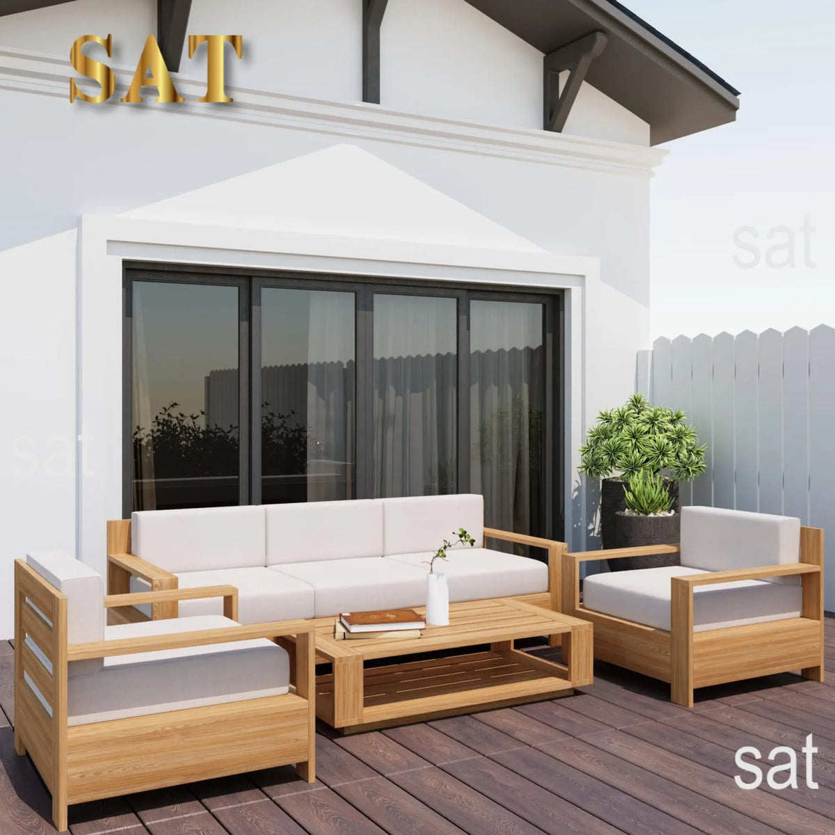 for High End Teak Wood Patio Hotel Furniture Backyard Outdoor Teak Garden Sofa Set With Cushions Modern Teak Wood Furniture
