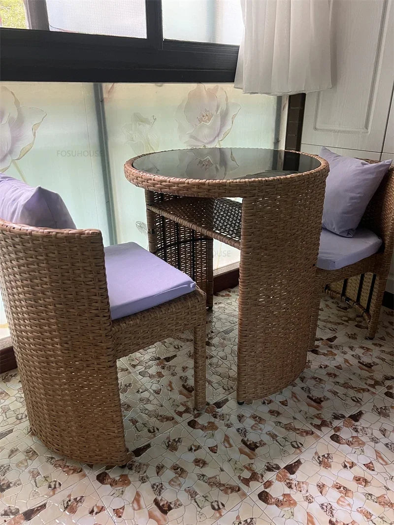 Nordic Outdoor Furniture Rattan Garden Furniture Sets Minimalist Dining Table Chair Set Courtyard Balcony Table and Chair Set XX