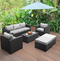 Patio Furniture Sets,  6 Pieces Couch Outdoor Chairs Coffee Table Peacock Blue Anti-Slip Cushions, Outdoor Furniture Sets