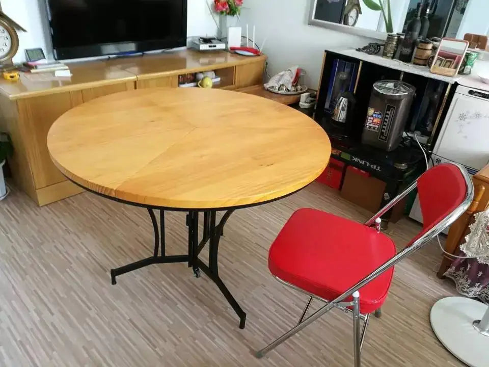 solid wood foldable dining table multi-functional invisible household removable retractable round table