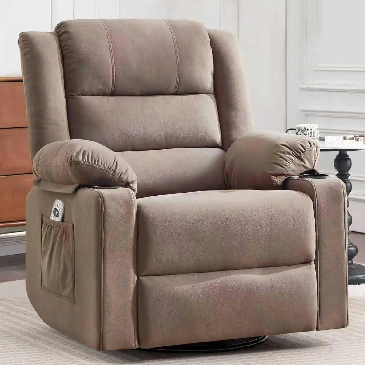 Ketaiyou Rocker Swivel Recliner Chair for Adults, Overstuffed Large Manual Recliner Glider with Massage and Heat, Comfy Soft