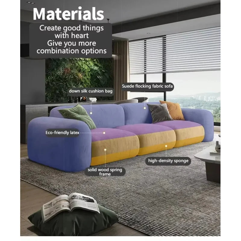 custom.Nordic Luxury 3-Seater Sectional Sofa Couch Set L-Shape Living Room Furniture Convertible Fabric Model Velvet Flo