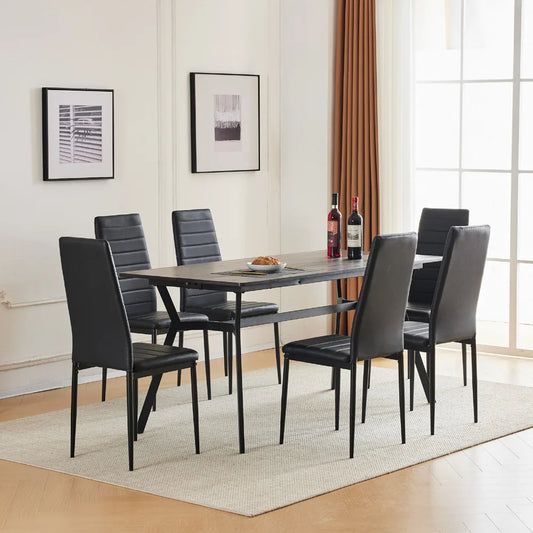 7 PCS Kitchen Dining Set Modern Breakfast Furniture Wood Top Table & 6 Chairs