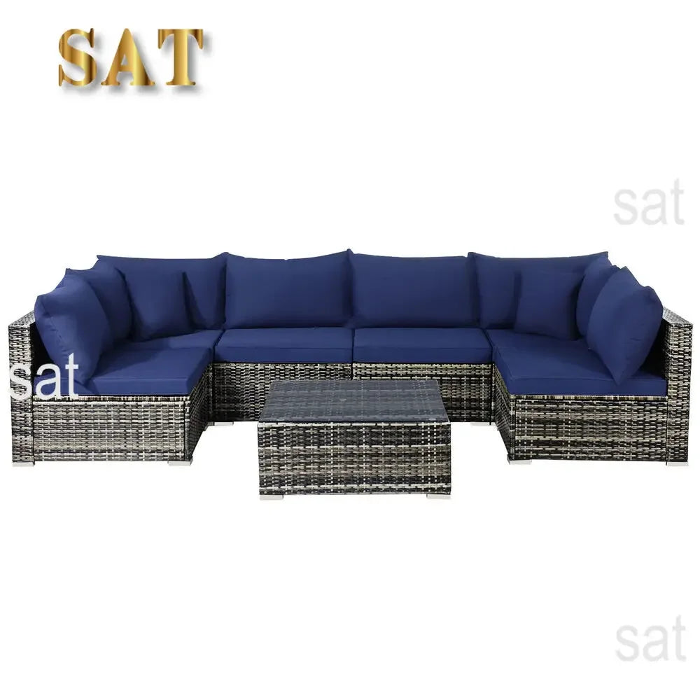 'Aluminum Outdoor Garden Wicker Rattan Furniture Couch Sofa Set Rope Furniture Set L Shaped Chair Sectional Sofas