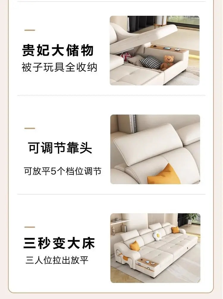 custom. [Official Genuine] Yisheng Scratch Leather Sofa Bed Dual-use Foldable Multifunctional Small Apartment Livin