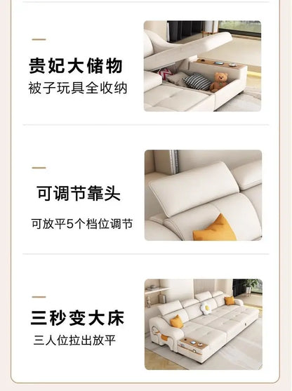 custom. [Official Genuine] Yisheng Scratch Leather Sofa Bed Dual-use Foldable Multifunctional Small Apartment Livin