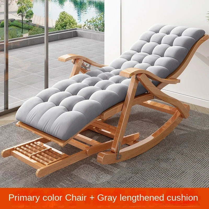 UVR Adult Recliner Folding Rocking Chair Living Room Armchair Bed Office Lunch Break Nap Backrest Stool Bamboo Chaise Longue