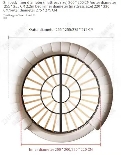 Round Double Bed Upholstered Bed Wooden Frame Family Hotel Princess Bedroom Bed