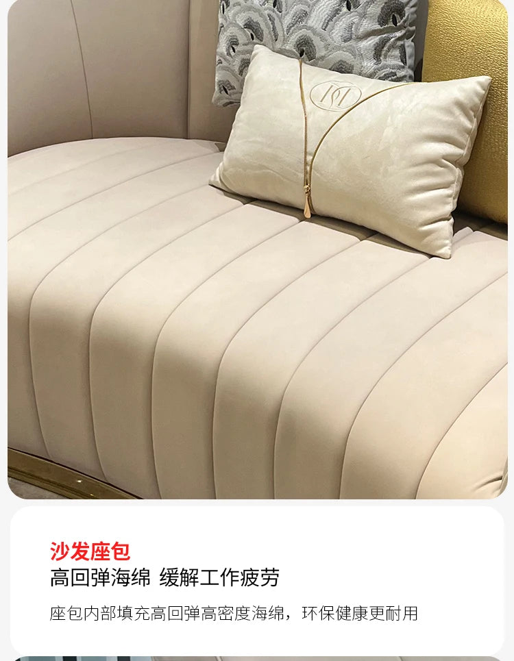 *Italian light luxury leather sofa post-modern model room large apartment high-end