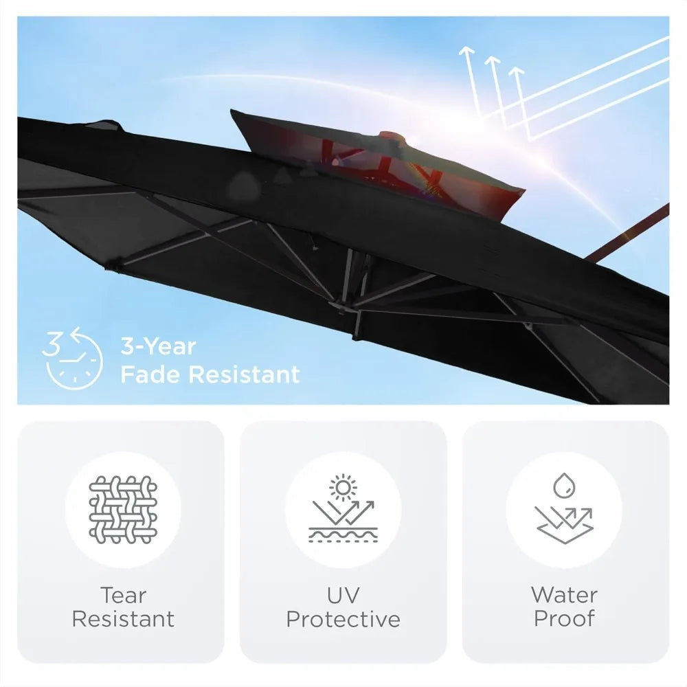 9' X 12' Cantilever Patio Umbrella 360°Rotation Rectangular Outdoor Large Offset Umbrellas Double Top Heavy Duty Windproof for G