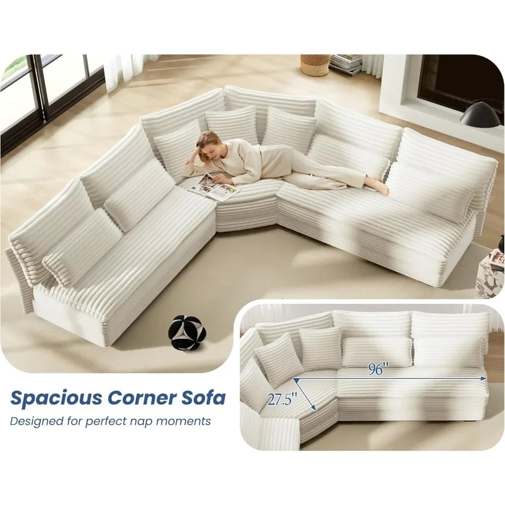 102" Luxury 5-Seater Sectional Couch – L-Shaped Corner Oversized Corduroy Cloud Sofa with 2-Layer Cushions for Living Room