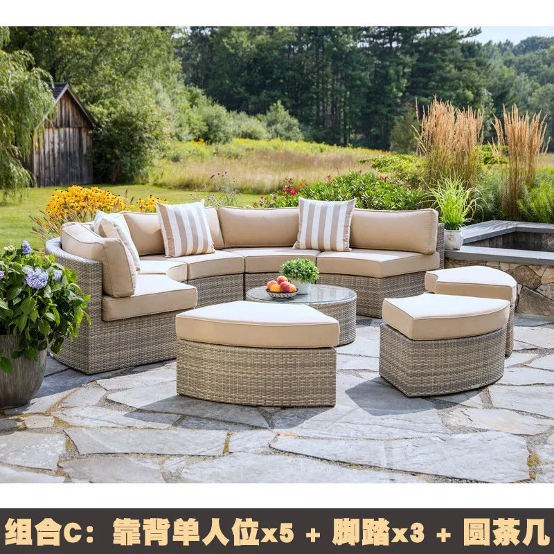 Outdoor rattan sofa coffee table combination Nordic rattan art outdoor sofa courtyard balcony rattan furnitu