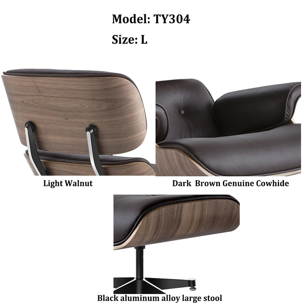 Top Layer Cowhide Classic Recliner with Free Ottoman Armchair Swivel Lounge Chair Furniture Leisure Chair Premium Set for Living