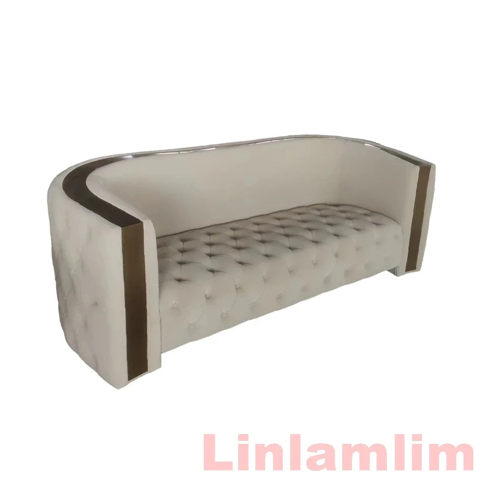 Chesterfield Living Room Sofa Sets Italian Genuine Leather Sectional Couch with Leather Buttons, Stainless Steel Trims