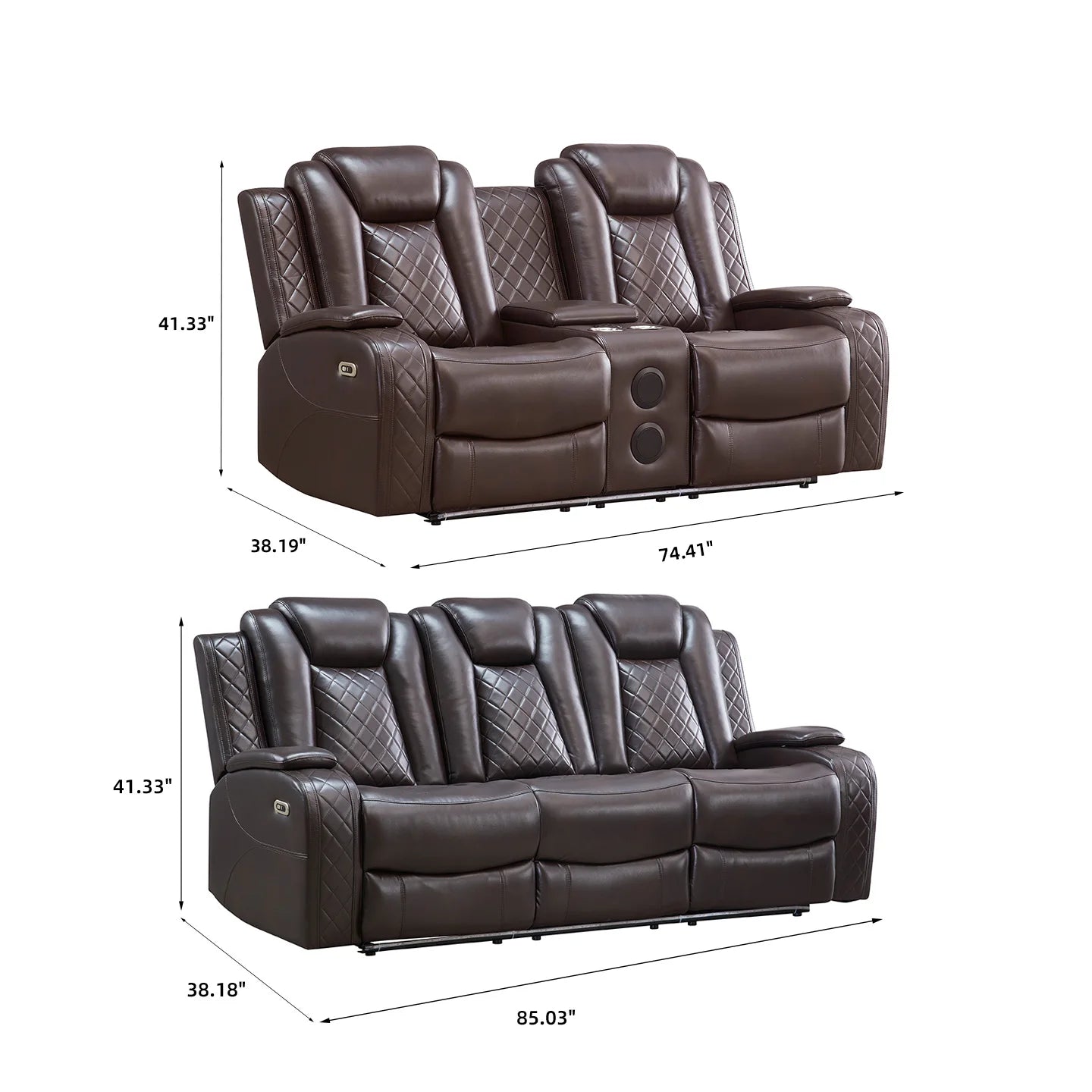Power Reclining Sofa Couch with Wireless Charger 3 Seaters Recliner  Reading Light Leather Bluetooth Speaker Theater Seating LED