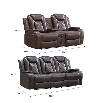 Power Reclining Sofa Couch with Wireless Charger 3 Seaters Recliner  Reading Light Leather Bluetooth Speaker Theater Seating LED