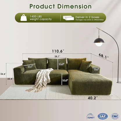 Cloud Modular Sofa Couch with L-Shape Chaise,Modern Sectional with Deep Seat, Upholstered Couches for Living Room Bed