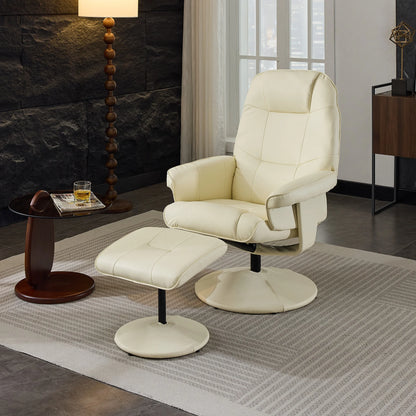 Massage chair with reclining function, heating & footstool, reclining TV chair made of PU fabric, 360° swivel, beige