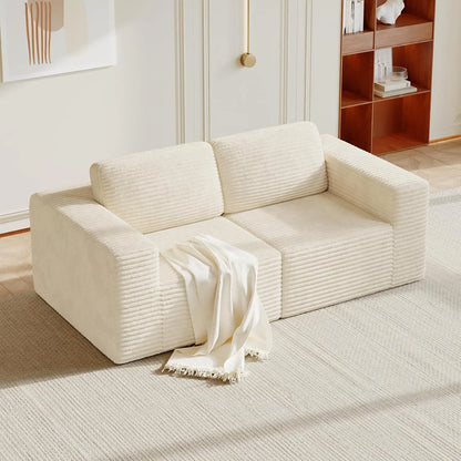 97" L-Shape Modular Sofa, 3-Seat Corduroy Couch with Movable Ottoman, Sectional Sofa for Living Room, Green, Customized