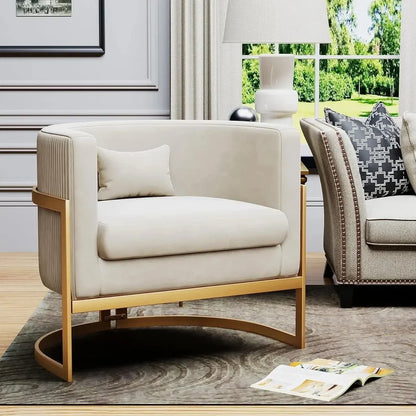 Velvet Upholstered Modern Barrel Chair with Gold Legs, Accent Armchair for Bedroom or Living Room, Side Sofa Chair