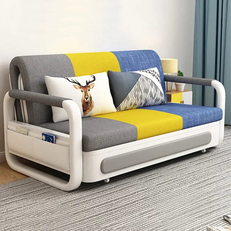 Modern Folding Sofa Bed with Fabric Upholstery Apartment Furniture Metal Frame Extendable for Living Room Dining Hotel Use