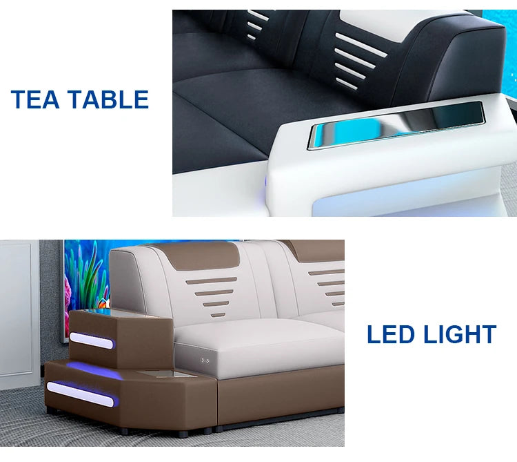 Leather Sofa Set U Combination Leather Corner Sofa Bed with Light Emitting Diode