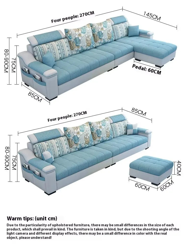 Modern Luxury Three-Seat Home Furniture L-Shape Love Sofa Set with Sponge Filling Fabric Design for Living Room Best Price