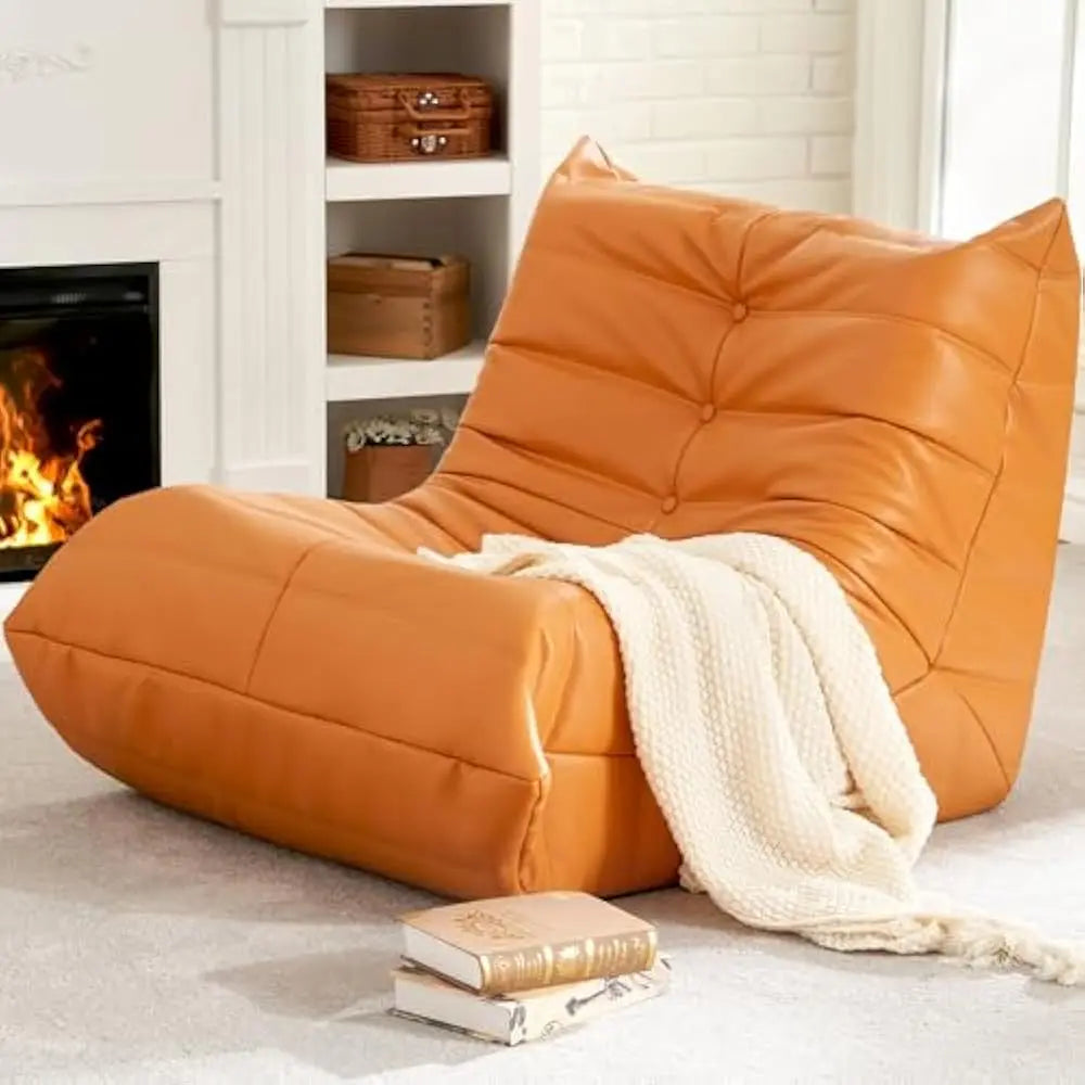 living room sofas, Bean Bag Chair Lazy Floor Sofa, Memory Foam Fireside Sofa for Adults, Big Beanbag Faux Leather Armless Chair