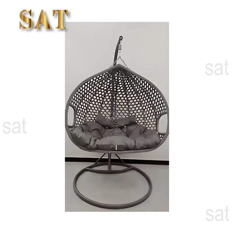 Swing Outdoor Furniture Rope Chair Modern Wicker Rattan Balcony Garden Hanging Double Egg Swing Chair with Metal Bracket