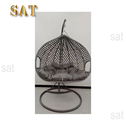 Swing Outdoor Furniture Rope Chair Modern Wicker Rattan Balcony Garden Hanging Double Egg Swing Chair with Metal Bracket