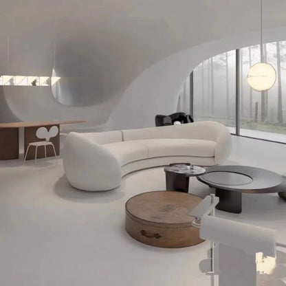 Italian minimalist U-shaped curved three-person living room sofa lamb wool hotel bed and breakfast