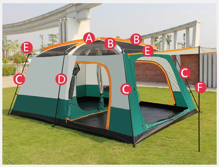 3 Sizes Tent Two-bedroom 1 Living Room Large Family Camping Tent 5-8-12 Person Leisure Camp Tent Rainproof Outdoor Indoor Hourse