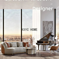 Two-color U-shaped villa leather sofa, modern light luxury semi-curved sofa