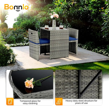 3 PCS Wicker Outdoor Patio Bistro Set, Patio Furniture Set Balcony Furniture Patio Table and Chairs Set of 2