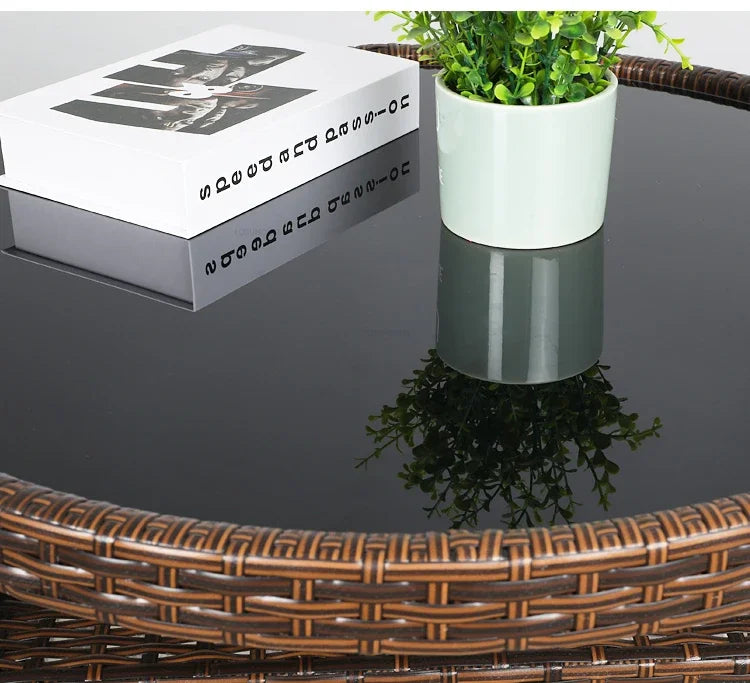 Rattan Garden Furniture Sets Balcony Home Table Chairs Storage Leisure Table and Chair Three-piece Set Outdoor Patio Combination