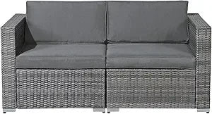 All Weather Grey PE Rattan Sectional Corner Sofa Set, Additional Extra Chairs for Outdoor Sec，Outdoor Wicker Loveseat 2 Pieces,