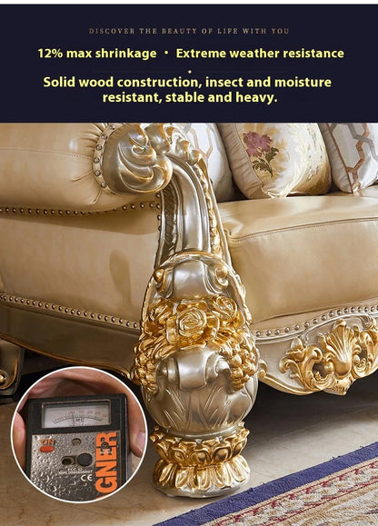 Luxury Couch Living Room Sofa Genuine Leather Solid Wood Living Room Sofa Elegant Europe Canape Salon Home Furniture