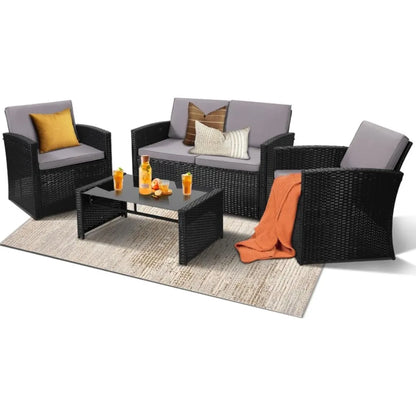 Patio Conversation Set, Outside Rattan Sectional Sofa, Cushioned Furniture Set, Wicker Sofa