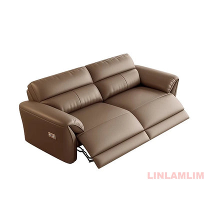 MINGDIBAO Modern Recliner Sofa with Hidden Foldable Tray Table and USB – Italian Genuine Leather Sectional Couch for Living Room