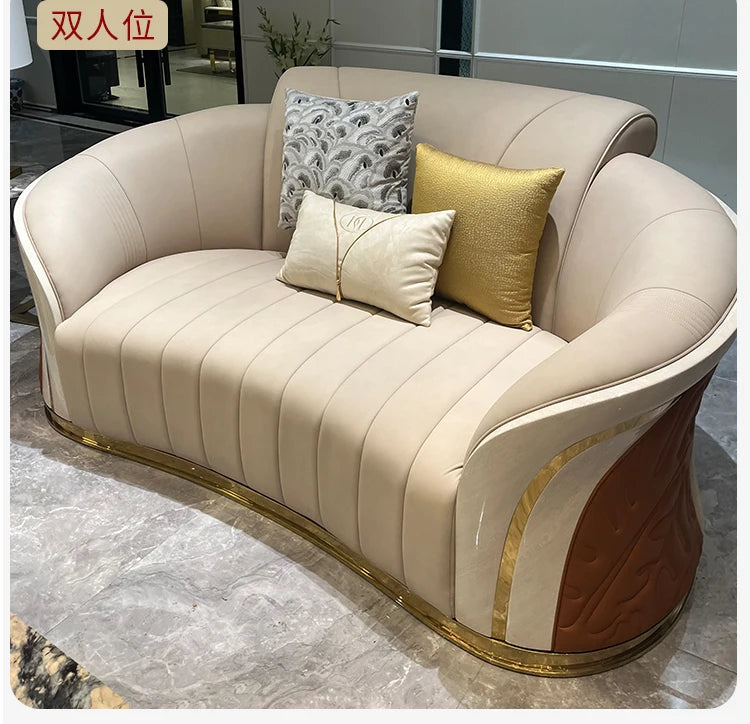 *Italian light luxury leather sofa post-modern model room large apartment high-end