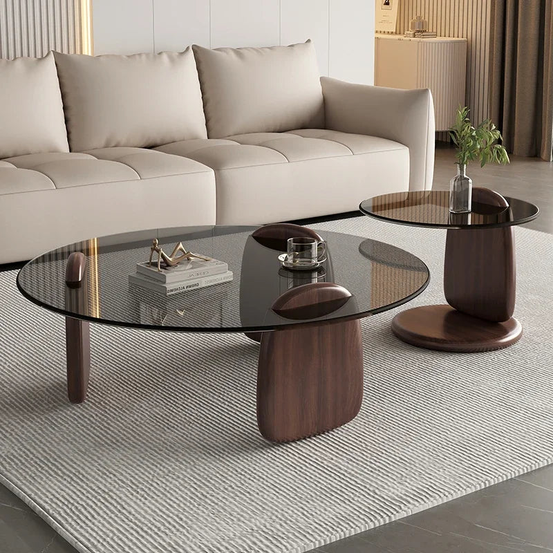 Table à thé, salon, petite maison, style italien, table à thé simple et moderne, table à thé créative en verre à combinaison circulaire