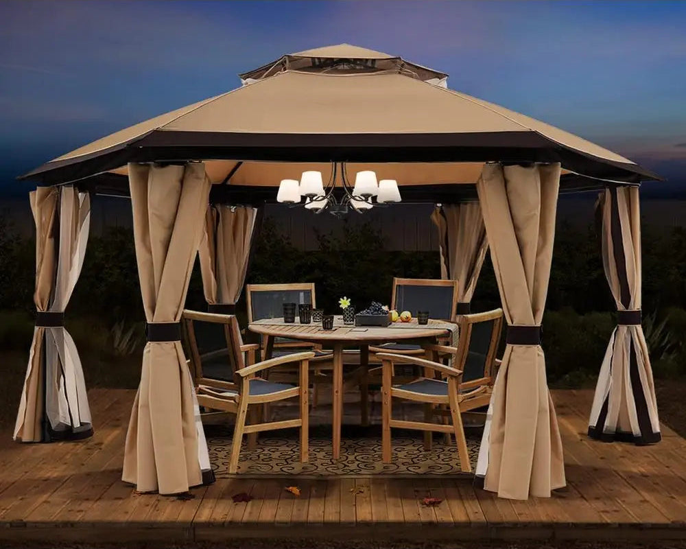 For 10'x10' Gazebos for Outdoor Hexagonal Gazebo with Netting and Privacy Curtains By, 120"L X 120"W X 110"H, 74.8 Pounds