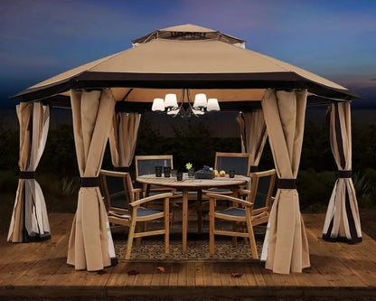 For 10'x10' Gazebos for Outdoor Hexagonal Gazebo with Netting and Privacy Curtains By, 120"L X 120"W X 110"H, 74.8 Pounds