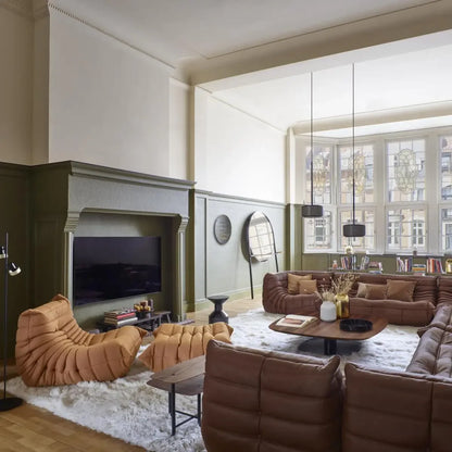 Togo Sofa Nordic designer 3-person oil wax leather sofa Classic living room furniture Caterpillar sofa